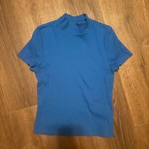 Maeve Anthropologie Ribbed Mock Neck Tee in Cobalt Blue (S)